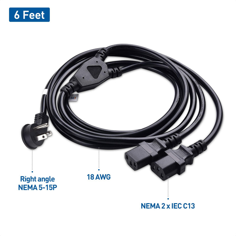 Cable Matters Computer Power Cord Splitter (NEMA 5-15P to 2X IEC C13) - 6 Feet 6 ft - LeoForward Australia