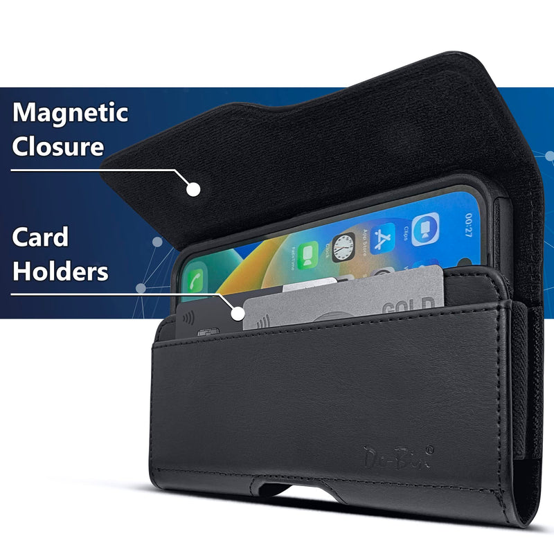  [AUSTRALIA] - DeBin Holster for iPhone 14, 14 Pro, 13, 13 Pro, 12, 12 Pro, 11, 11 Pro, Xs, X, Xr Cell Phone Belt Holder Case with Belt Clip Leather Pouch Cover Built in ID Credit Card Slot (Fits Phone with Case)