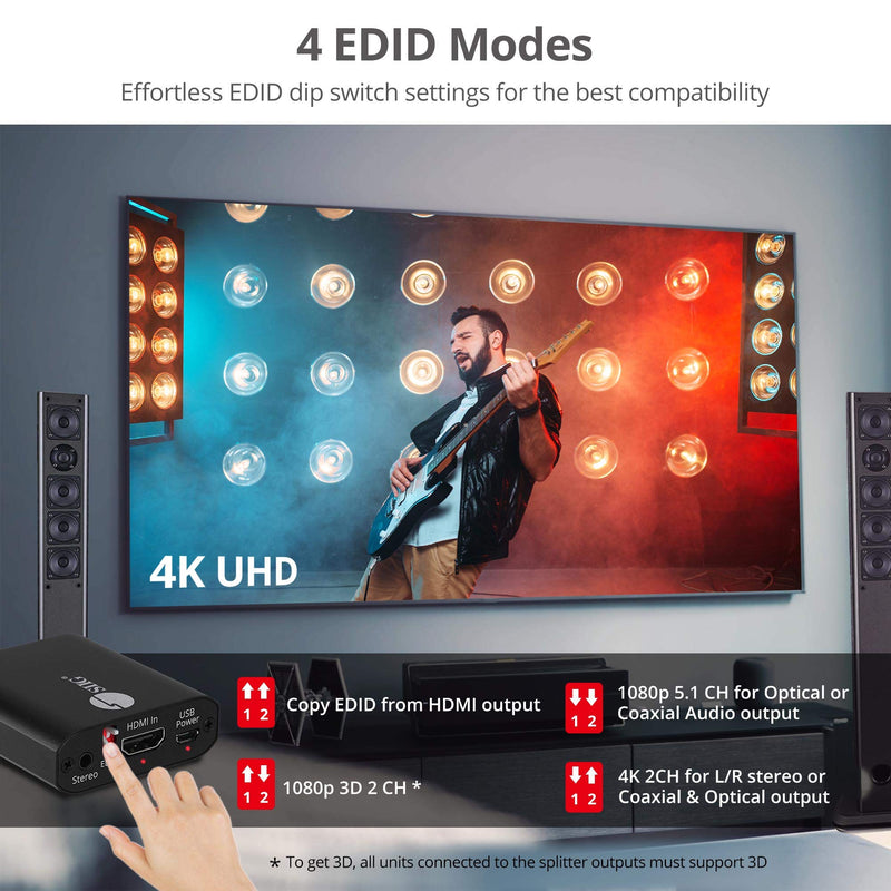 [AUSTRALIA] - SIIG 4K HDMI Audio Extractor, 4K30Hz, HDCP 1.4, Audio Extract to Optical Toslink/Coaxial/ 3.5mm Simultaneously, Supports Digital 5.1/ PCM 2 Channel Audio (CE-H26Q11-S1)