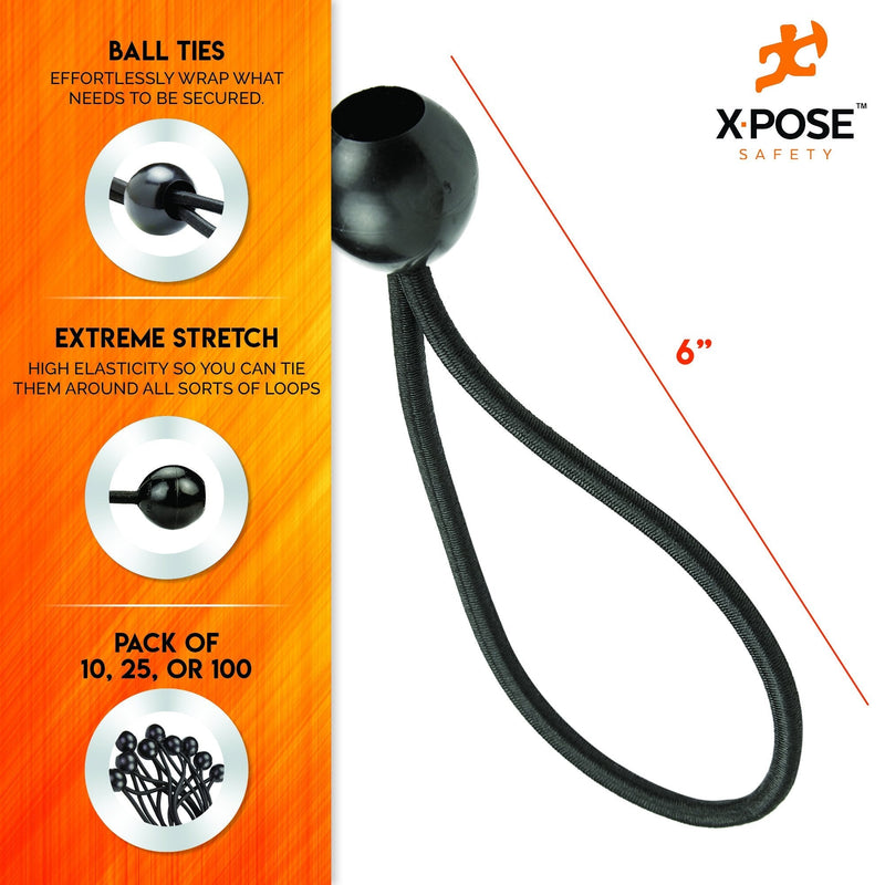  [AUSTRALIA] - Xpose Safety Bungee Ball Cords 6" 10 Pack Heavy Duty Black Stretch Rope with Ball Ties for Canopies, Tarps, Walls, Cable Organization 6" - 10 Pack