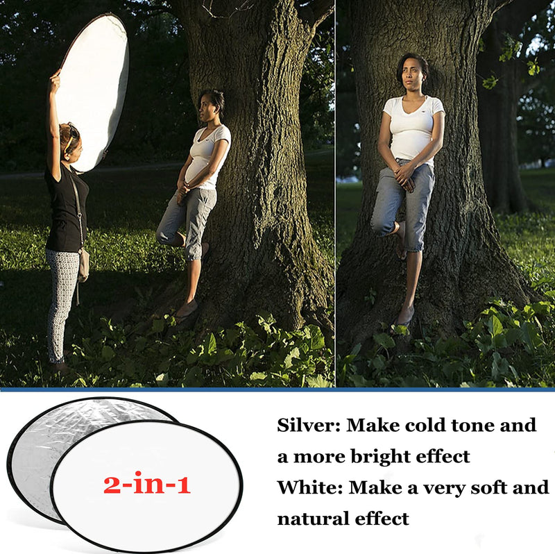  [AUSTRALIA] - Photography Light Reflectors HiYi 2-in-1Collapsible Selfie Background Diffuser Panel 30cm/12inch Camera Photo Reflector Diffuser Accessories for Video, Photoshoot, Outdoor Lighting (Silver & White) 12inch/30cm