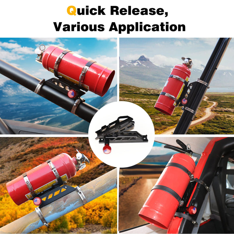  [AUSTRALIA] - Bestaoo Adjustable Roll Bar Fire Extinguisher Mount Holder for Jeep Wrangler TJ JK JKU JL UTV Polaris RZR Ranger Camper Van, Aluminum, Quick Release, Upgrade