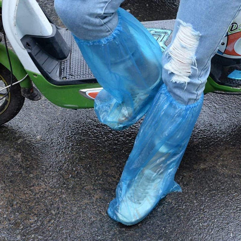  [AUSTRALIA] - IwIeIaIrI Disposable Shoe Covers 60 Pack (30 Pairs) Blue Rain Shoes and Boots Cover Plastic Long Shoe Cover Clear Waterproof Anti-Slip Overshoe for Women Men Water Boots Cover Rainy Day Use Cover