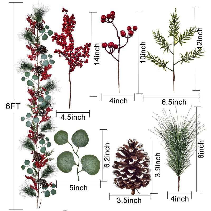  [AUSTRALIA] - Lvydec Christmas Pine Garland Decoration, 6ft Eucalyptus Christmas Garland with Red Berry Pine Cones Eucalyptus Leaves and Pine Needle for Holiday Mantel Fireplace Table Centerpiece Pine Cone Eucalyptus Leaves Red Berry