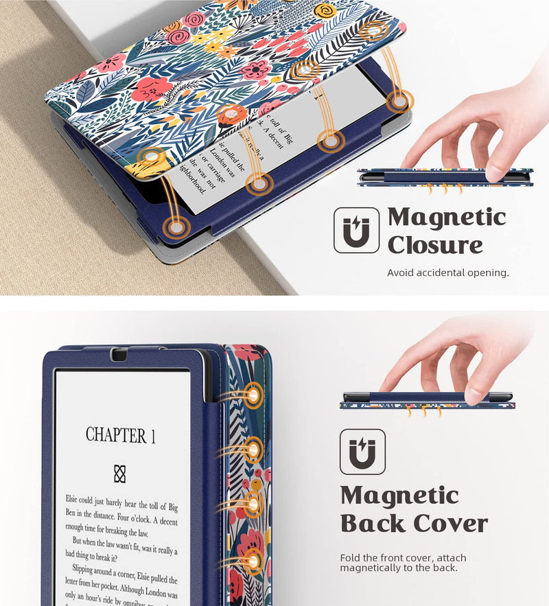  [AUSTRALIA] - MoKo Case for 6.8" Kindle Paperwhite (11th Generation-2021) and Kindle Paperwhite Signature Edition, Slim PU Shell Cover Case with Auto-Wake/Sleep for Kindle Paperwhite 2021, Blue Leaf Flower