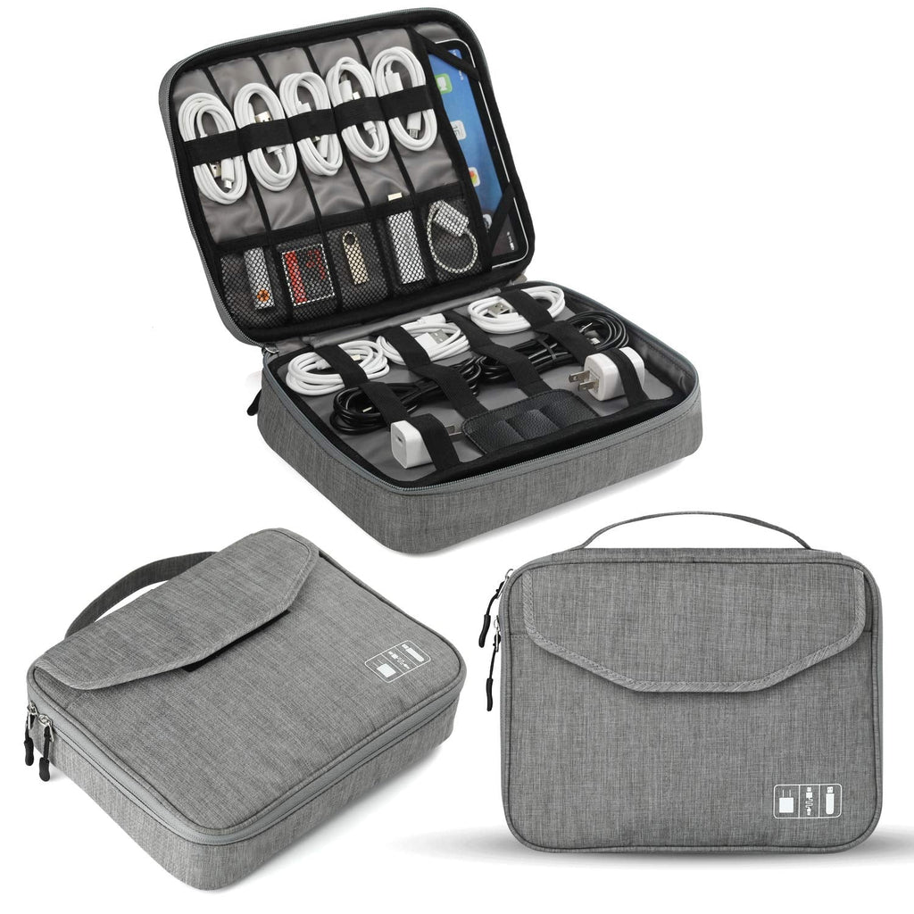  [AUSTRALIA] - Electronics Organizer, Electronic Accessories Bag Double Layer Travel Cable Organizer Cord Storage Bag for Cables, Power Bank, USB Flash Drive, iPad (Up to 11'') - Grey