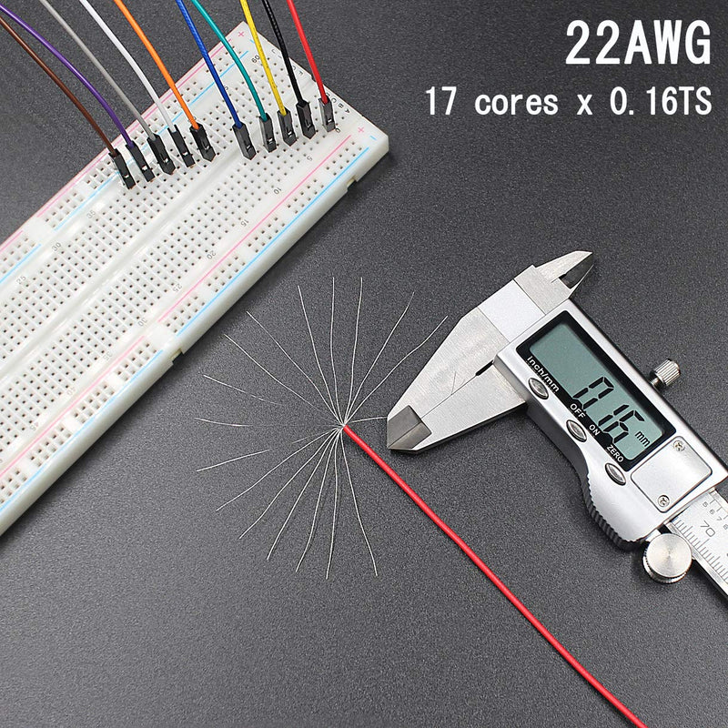  [AUSTRALIA] - Hellotronics Breadboard Jumper Wires 22AWG Pack of 120 Pieces F/F More Red and Black Jumpers, Square Head 0.1'' 10 Colors (15CM, F/F) Length 6'' / 15CM 1P, Female-Female, 15CM