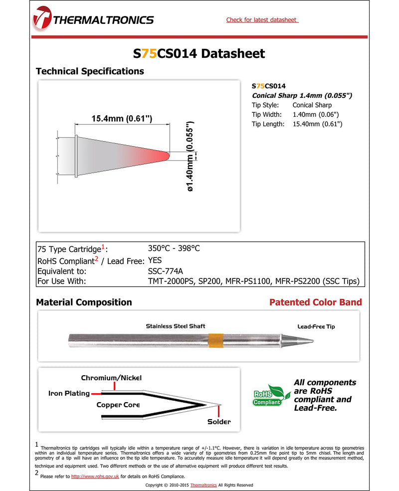  [AUSTRALIA] - Thermaltronics S75CS014 Conical Sharp 1.4mm (0.055in) interchangeable for Metcal SSC-774A