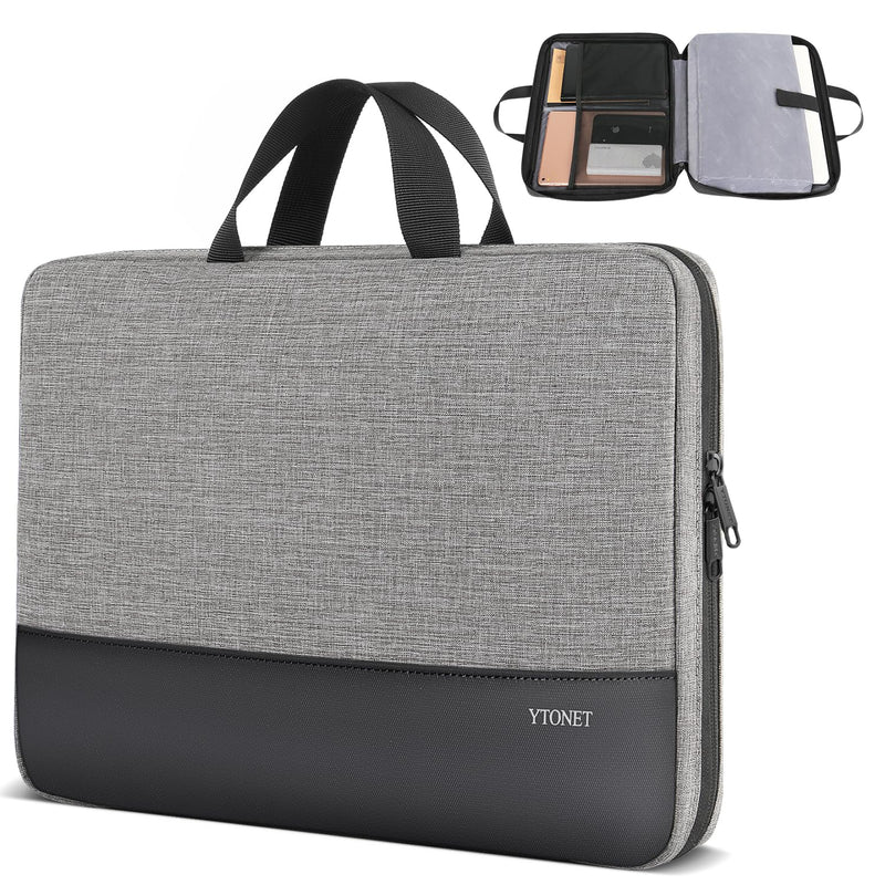  [AUSTRALIA] - Ytonet 15.6 Inch Laptop Sleeve, TSA Laptop Case with Handle, PU Leather Nylon Water Resistant Computer Carrying Case, Compatible for HP Dell Lenovo Asus MacBook Notebooks, Gift for Men Women, Grey 15-15.6 in PU Version