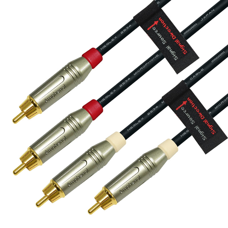  [AUSTRALIA] - WORLDS BEST CABLES 0.5 Foot – Directional Quad High-Definition Audio Interconnect Cable Pair Custom Made Using Mogami 2534 Wire and Amphenol ACPR Die-Cast, Gold Plated RCA Connectors