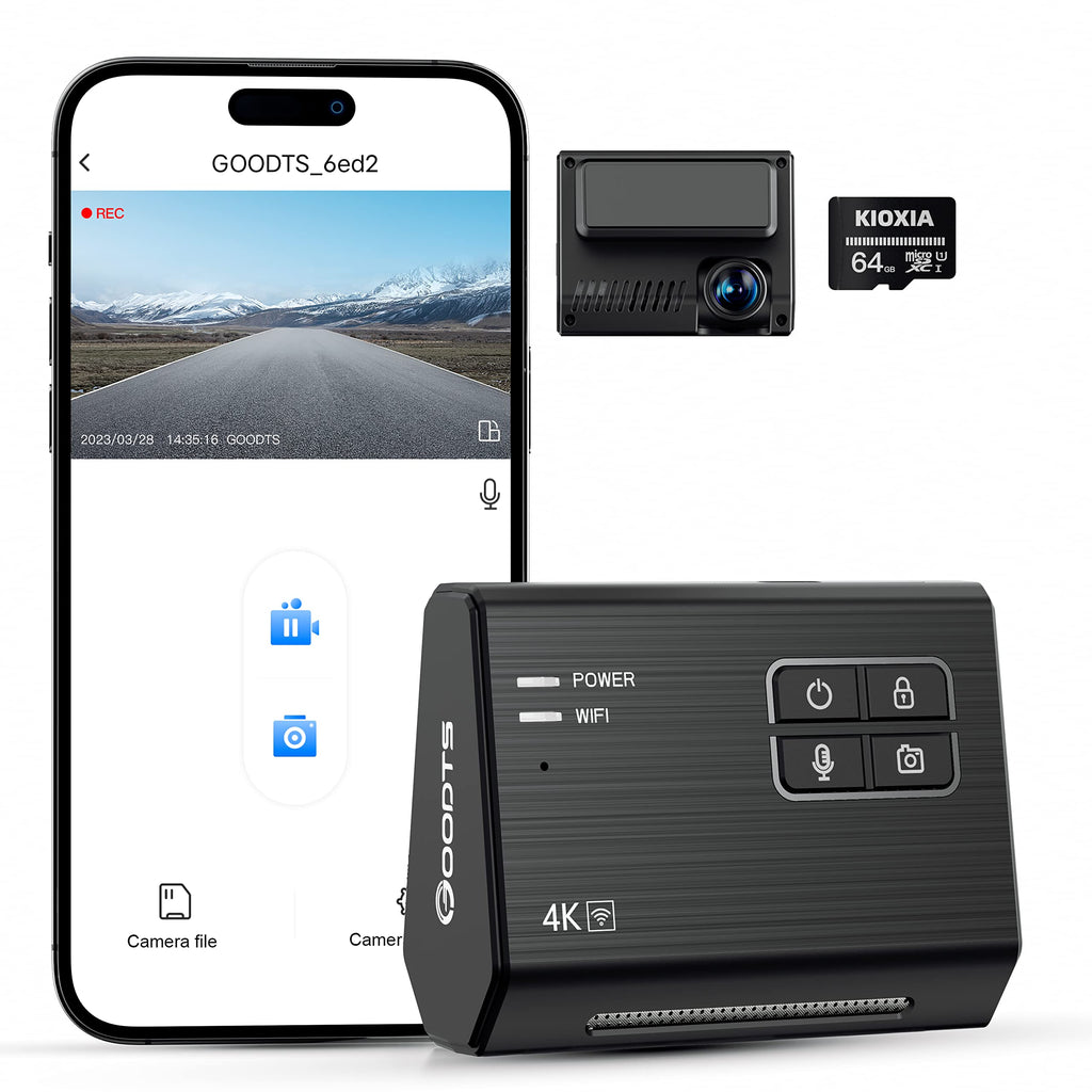  [AUSTRALIA] - 4K Dash Cam Front, GOODTS Car Camera 2160P with WiFi, Dash Camera for Cars with Dedicated Car Charger, Dashcam with App Control,G-Sensor,Parking Monitor,3M Bracket,No Screen,64GB SD Card A15-03