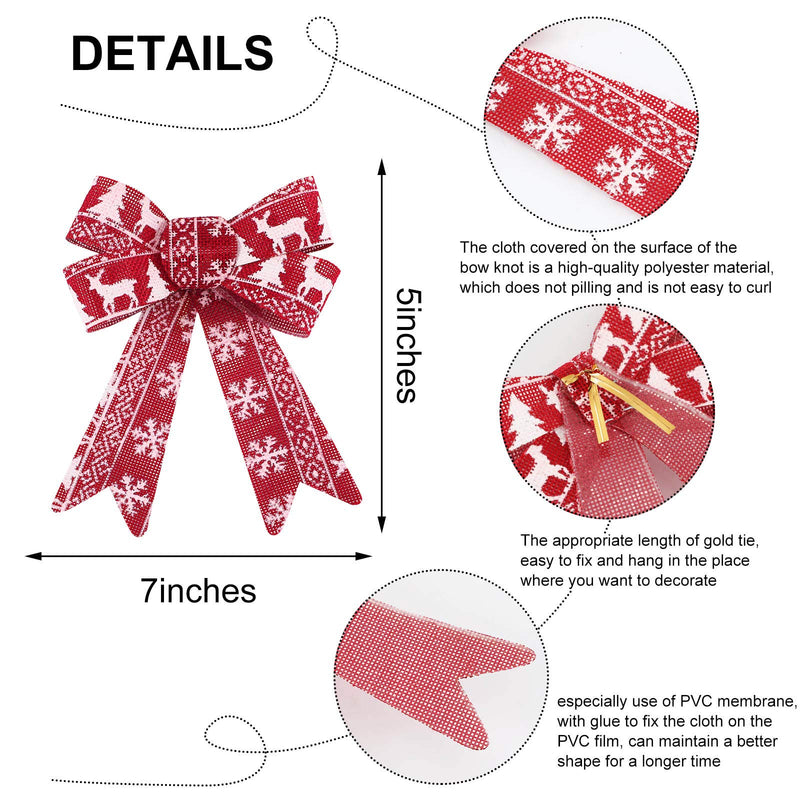  [AUSTRALIA] - WILLBOND 12 Pieces Red Christmas Bows Ornament PVC Xmas Tree Wreaths Bows Snowflake Bows Decorations Christmas Holiday Party Patterns for Indoor Outdoor Decorations