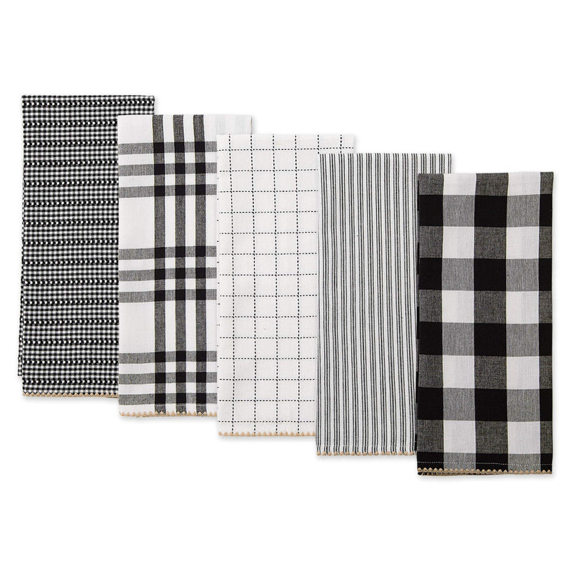  [AUSTRALIA] - DII Farmhouse Woven Dishtowel Set, 18x28, Black 5 Piece 18x28"