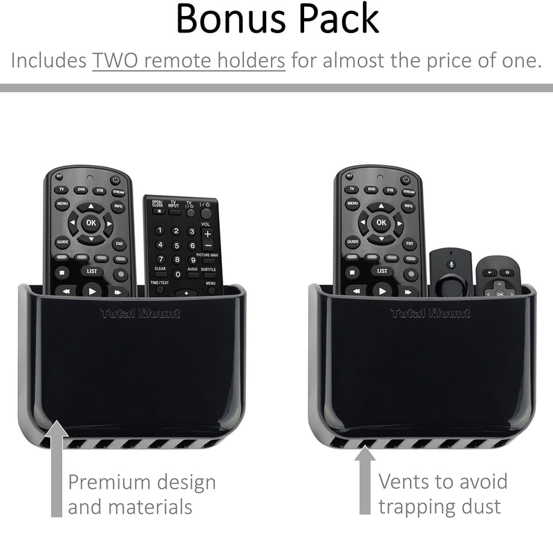  [AUSTRALIA] - TotalMount Universal Remote Control Holders (2 Pack) – Attach to Wall or Back of TV – Compatible with All TV Remotes (Premium Black, Large) Premium Black