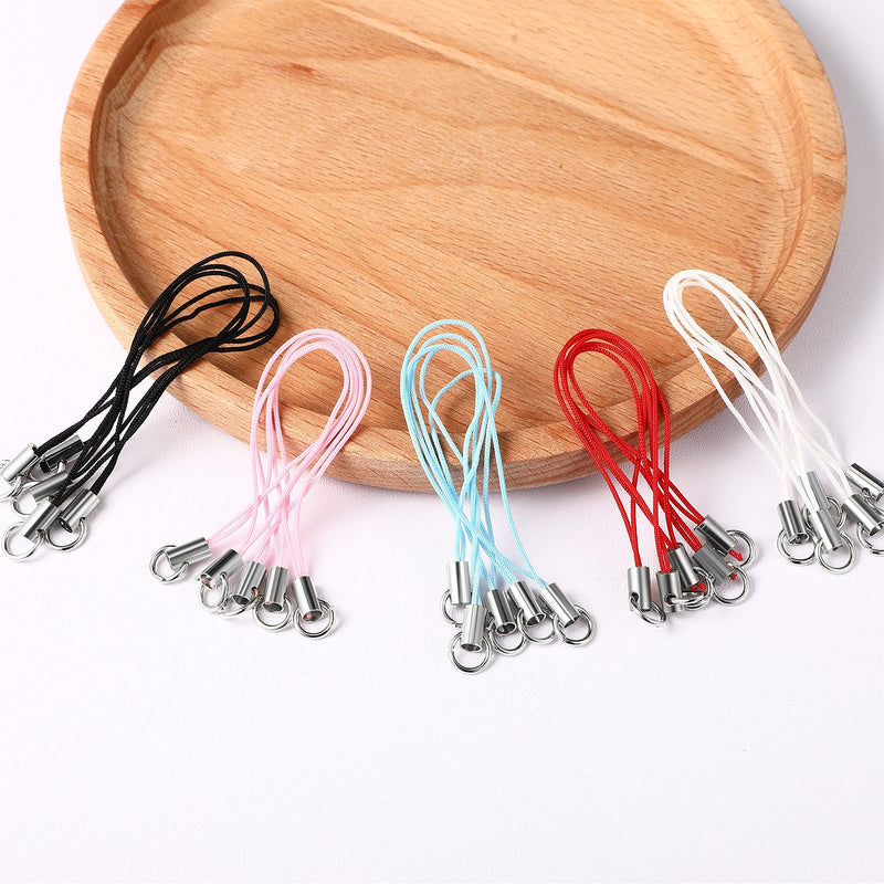  [AUSTRALIA] - 100 Pieces Cell Phone Split Ring Strap Phone Charm Cords Cellphone Lariat Lanyard Manual Doll Lanyard Decorations for Phone USB Flash Drive Keyring (Red, Pink, Blue, White, Black)