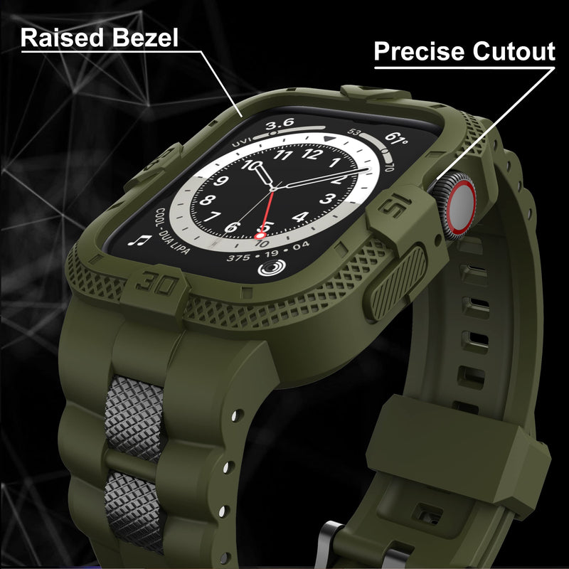  [AUSTRALIA] - GELISHI Compatible for Apple Watch Band 44mm 42mm with Bumper Case, Men Rugged Bands with Stainless Metal Pieces for Watch Series 6 5 4 3 2 1 SE, Military Protective Band Case Shockproof, Army Green Army Gren 44mm/42mm