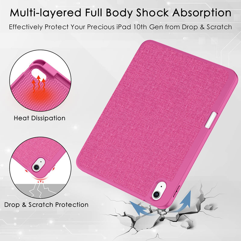  [AUSTRALIA] - Soke iPad 10th Generation Case 2022 with Pencil Holder (10.9-inch)- Premium Shockproof Case [Auto Sleep/Wake] with Soft TPU Back Cover & Slim Trifold Stand for iPad 10.9 Inch,HotPink HotPink