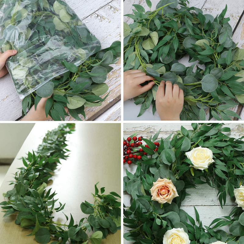  [AUSTRALIA] - Greentime 2 Pack 6.5 Feet Artificial Silver Dollar Eucalyptus Leaves Garland with Willow Vines Leaves Greenery Garland for Wedding Table Runner Centerpiece Arch Bridal Baby Shower Christmas Decor