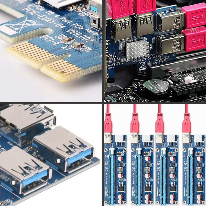  [AUSTRALIA] - PCI Express Multiplier Riser Card, PCIe 1 to 4 PCI-Express 16X Riser Card 1X to External 4 USB 3.0 Adapter Card for Bitcoin Mining Device (Beige) (Blue) blue