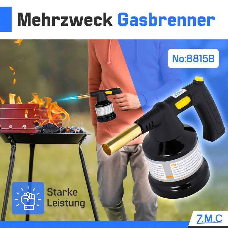  [AUSTRALIA] - ZMC gas burner 1.3 kW + 4 gas cartridges 190g, flambé burner up to 1350°C, Bunsen burner soldering burner burner attachment, kitchen burner with adjustable flame gas burner gas lighter with 4x gas