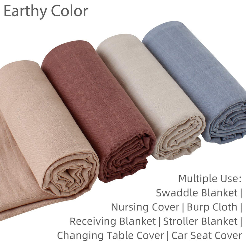  [AUSTRALIA] - LifeTree Baby Swaddle Blankets for Boys & Girls, 100% Organic Cotton, Soft Muslin Receiving Blanket Earthy Color Baby Swaddling for Newborn, 4 Pack, Large 47 x 47 inches a. 4 Pack