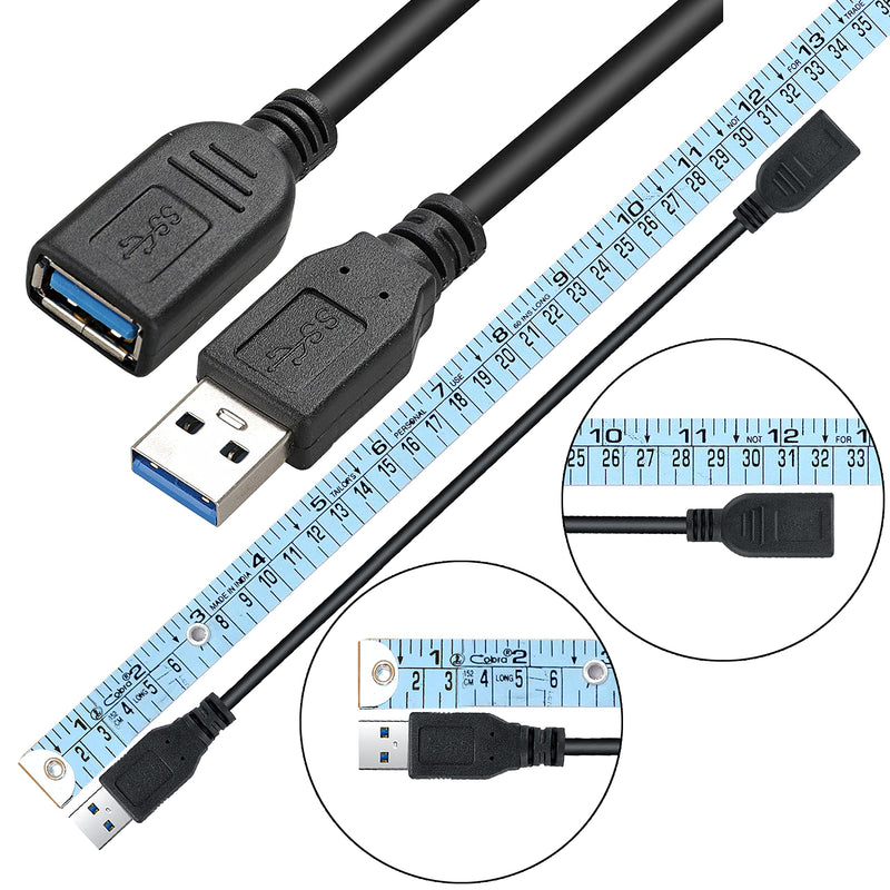  [AUSTRALIA] - SaiTech IT 2 Pack Short Length 1 Feet USB 3.0 Extension Cable, USB 3.0 A Male to Female Extender Cable 2 Pack 30cm