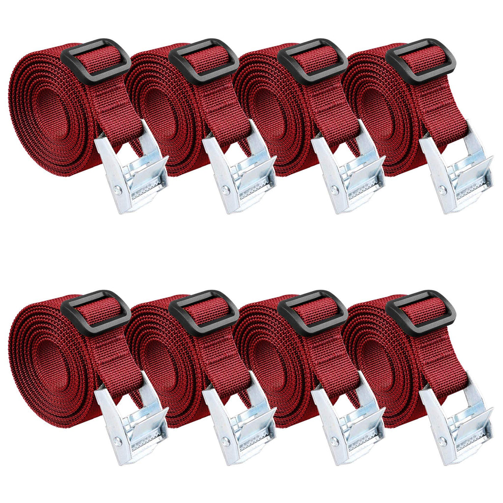  [AUSTRALIA] - MAGARROW 10 Feet Lashing Straps with Cam Buckle Black (10 Feet, Red(8-Pack)) Red(8-Pack)