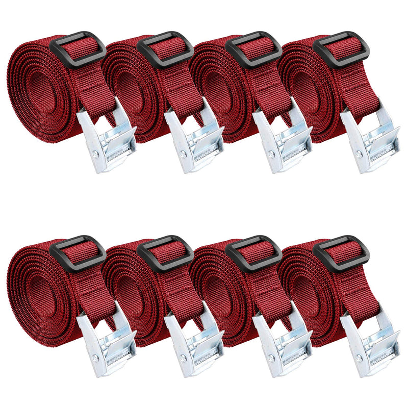  [AUSTRALIA] - MAGARROW 10 Feet Lashing Straps with Cam Buckle Black (10 Feet, Red(8-Pack)) Red(8-Pack)