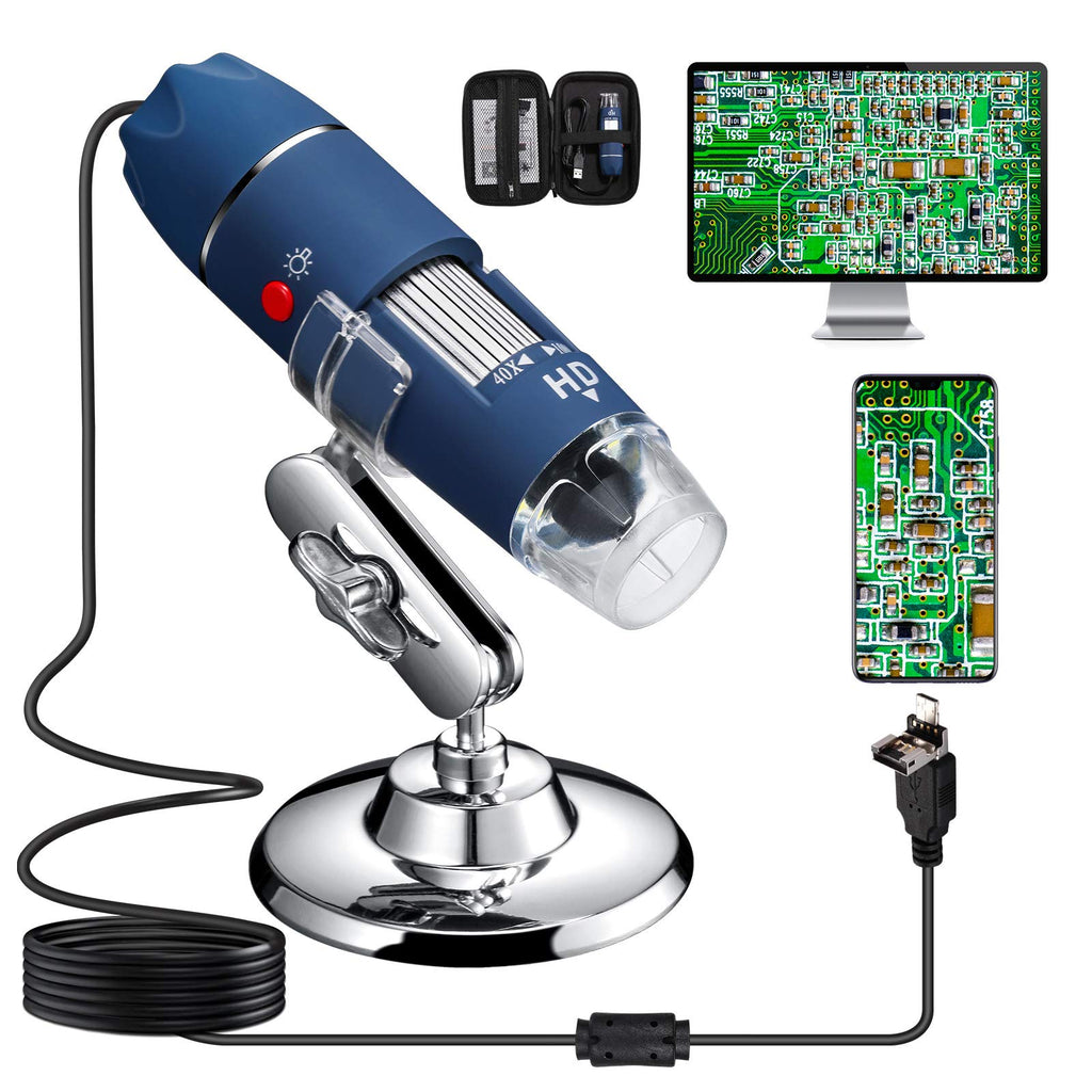  [AUSTRALIA] - Bysameyee HD 2MP 2K USB Microscope, 40X to 1000X Magnification Digital Microscope Camera Inspection Endoscope with Carrying Case, Compatible with Windows 7 8 10, Mac, Linux, OTG Android Phones