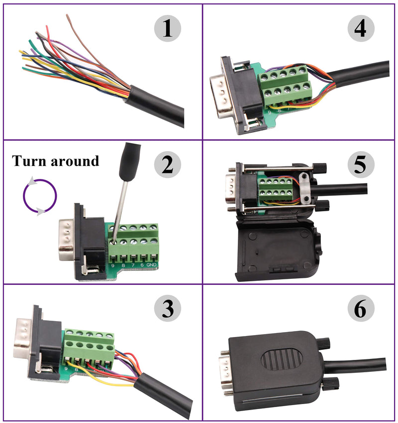 AAOTOKK DB9 Screw Terminal Block Adapter D-SUB 9-pin RS232 Male to 9+1 Pin/Way Female Serial Terminal Breakout Board Connector Signal Module with case (2Pcak/Male) - LeoForward Australia