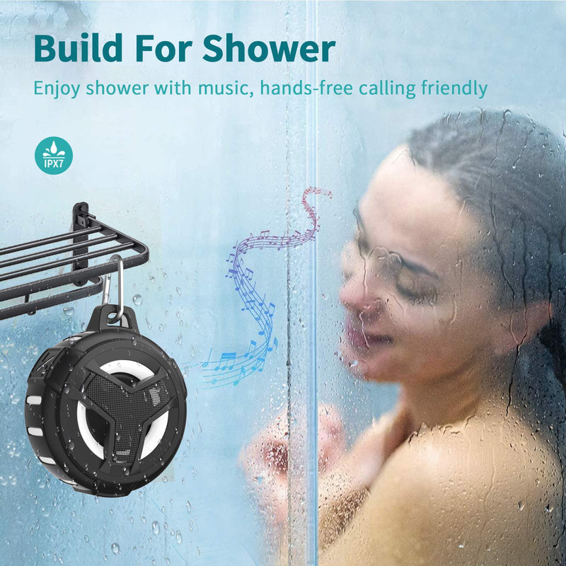  [AUSTRALIA] - EBODA Bluetooth Shower Speaker, Waterproof Portable Bluetooth Speakers, IP67 Waterproof Wireless Speaker with LED Light, Floating, 2000mAh, True Wireless Stereo for Kayak, Beach,Gifts for Men -Black Black