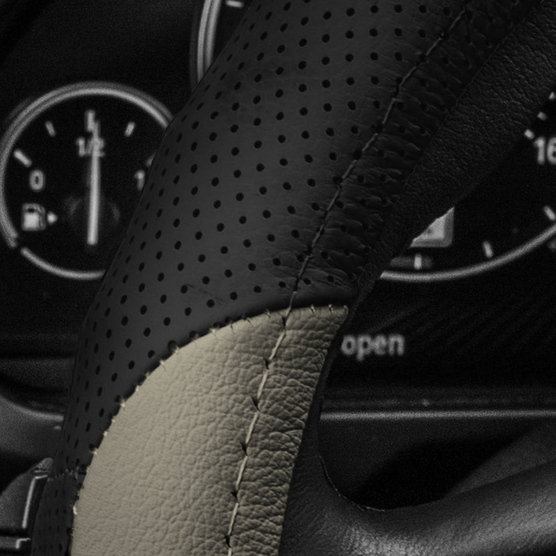  [AUSTRALIA] - FH Group FH2002BEIGEBLACK Steering Wheel Cover (Deluxe Full Grain Authentic Leather Beige/Black)