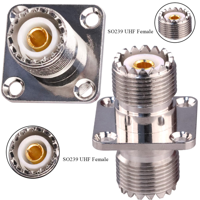  [AUSTRALIA] - TUOLNK UHF Female to UHF Female 4-Hole Flange Panel Chassis Mount Connector SO239 PL259 Coax Jumper Cable Connector RF Solder Coaxial Adapter Pack of 2 UHF Female to Female Connector