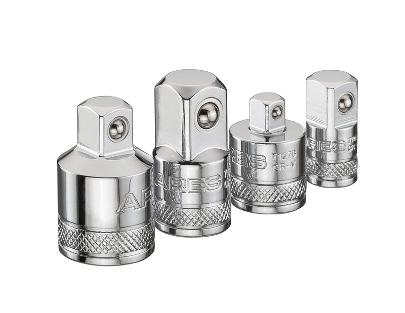  [AUSTRALIA] - ARES 70007 - 4-Piece Socket Adapter and Reducer Set - 1/4-Inch, 3/8-Inch, & 1/2-Inch Ratchet/Socket Set Extension/Conversion Kit - Premium Chrome Vanadium Steel with Mirror Finish