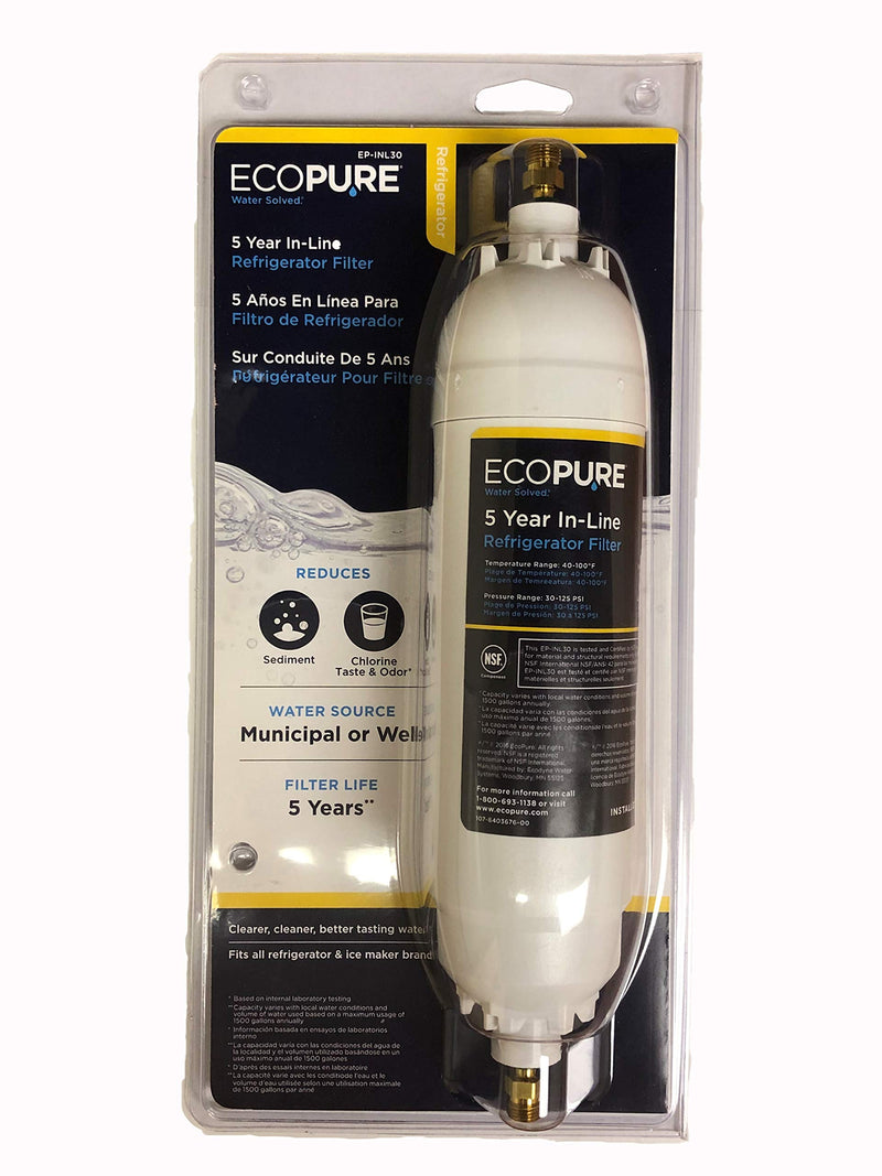 EcoPure EPINL30 5 Year in-Line Refrigerator Filter-Universal Includes Both 1/4" Compression and Push to Connect Fittings - LeoForward Australia