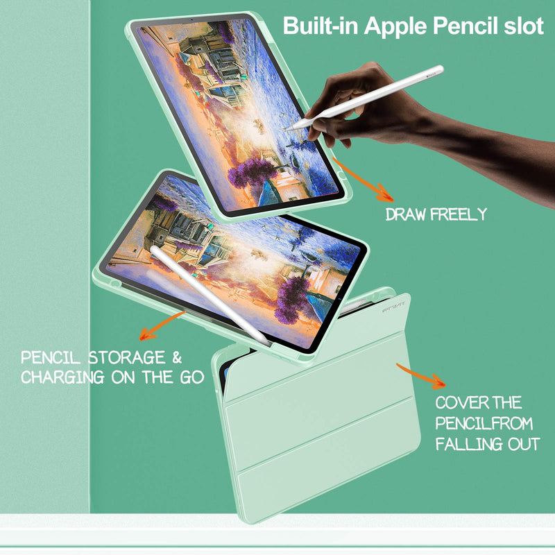  [AUSTRALIA] - INFILAND Compatible with iPad Air Case 4th Generation with Pencil Holder, Shockproof with Clear Transparent Back Fit iPad Air 4 10.9 inch 2020 [Support 2nd Gen Pencil Wireless Charging] Mint Green