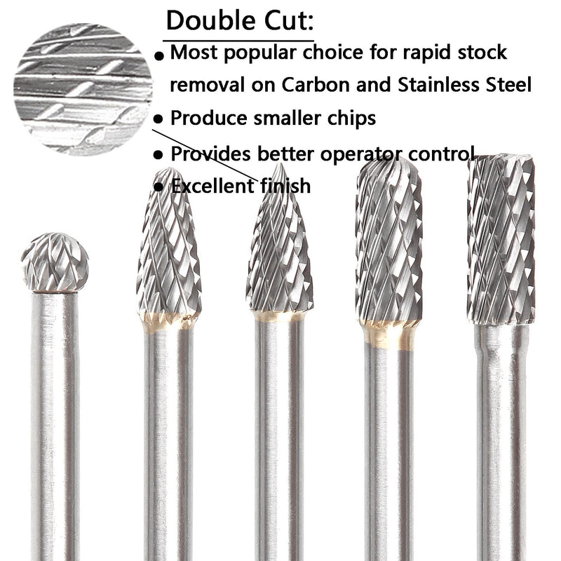 5 Pcs Carbide Rotary Burr Set with 6 mm(1/4 Inch) Shank and 8mm Head, Acrux7 Tungsten Carbide Double Cut Rotary Burr 1/4 Inch Shank Die Grinder Bits for DIY Woodworking, Metal Carving, Engraving, Dril - LeoForward Australia