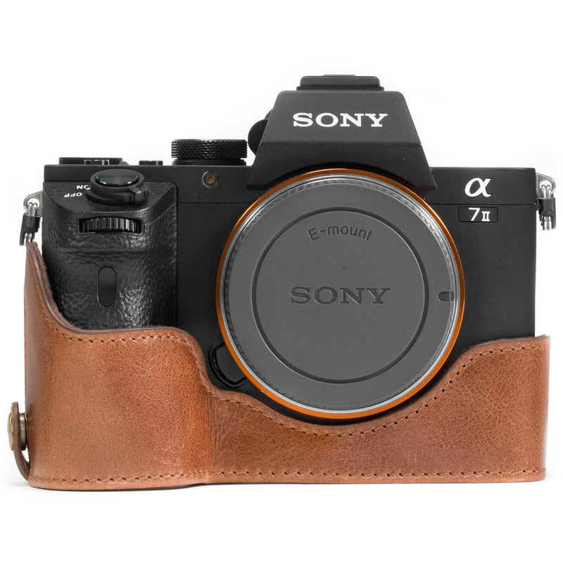  [AUSTRALIA] - MegaGear MG1130 Sony Alpha A7S II, A7R II, A7 II Genuine Leather Camera Half Case and Strap - Dark Brown