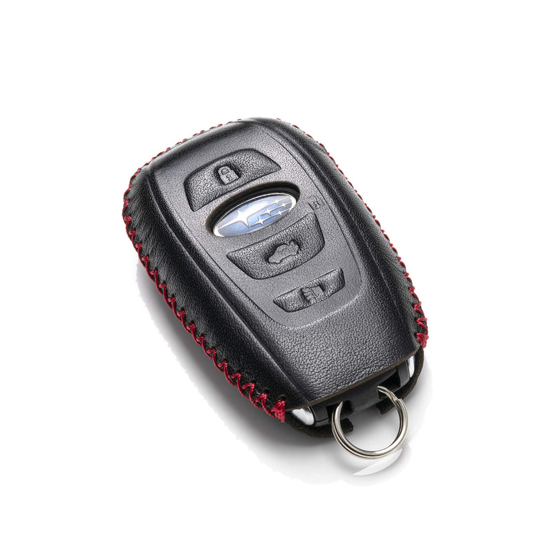 Vitodeco Leather Keyless Remote Smart Key Fob Case Cover with a Key Chain Compatible for 2014-2021 Subaru Forester, Impreza, Outback, WRX, BRZ, XV Crosstrek (4-Button, Black/Red) 4-Button - LeoForward Australia