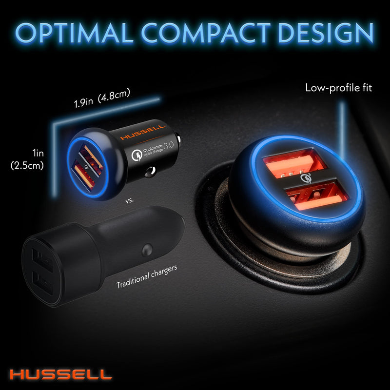  [AUSTRALIA] - Hussell Car Charger Adapter for Cigarette Lighter - Fast Charge, Mini, Aluminum, Portable 3.0 Car Chargers with Dual USB Ports - Compatible with iPhone, Android, Samsung Galaxy - Stocking Stuffers