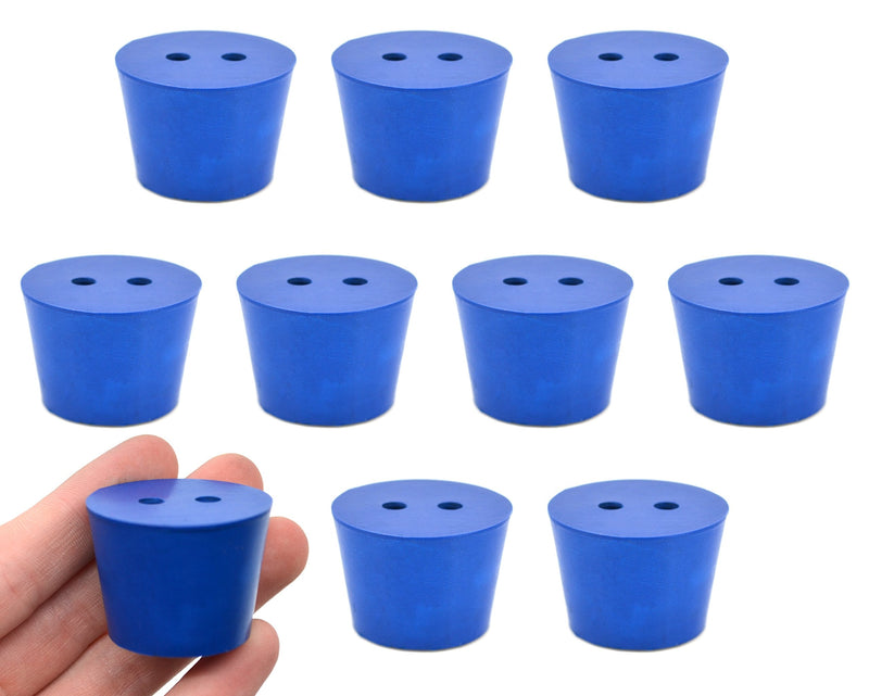  [AUSTRALIA] - 10PK Neoprene Stoppers, 2 Holes - ASTM - Size #6.5-27mm Bottom, 34mm Top, 25mm Length - Suitable for use with Petroleum, Oils & Most Inorganic Acids and Bases - Eisco Labs