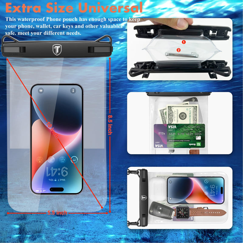  [AUSTRALIA] - Njjex Large Waterproof Phone Pouch [2 Pack] Cell phone Dry Bag Case [Up to 10"] For Samsung Galaxy Note 20 Ultra S23 S22 S21+ S20 S10 A03S A13 A14 A53 A02S A12 A32 A42 iPhone 14 Pro Max 13 12 11 Xs Xr Clear (2-Pack)