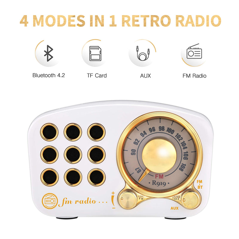 Retro Bluetooth Speaker FM Vintage Radio with Loud Volume, Strong Bass Enhancement, Bluetooth 4.2 Wireless Connection, TF Card & MP3 Player White - LeoForward Australia
