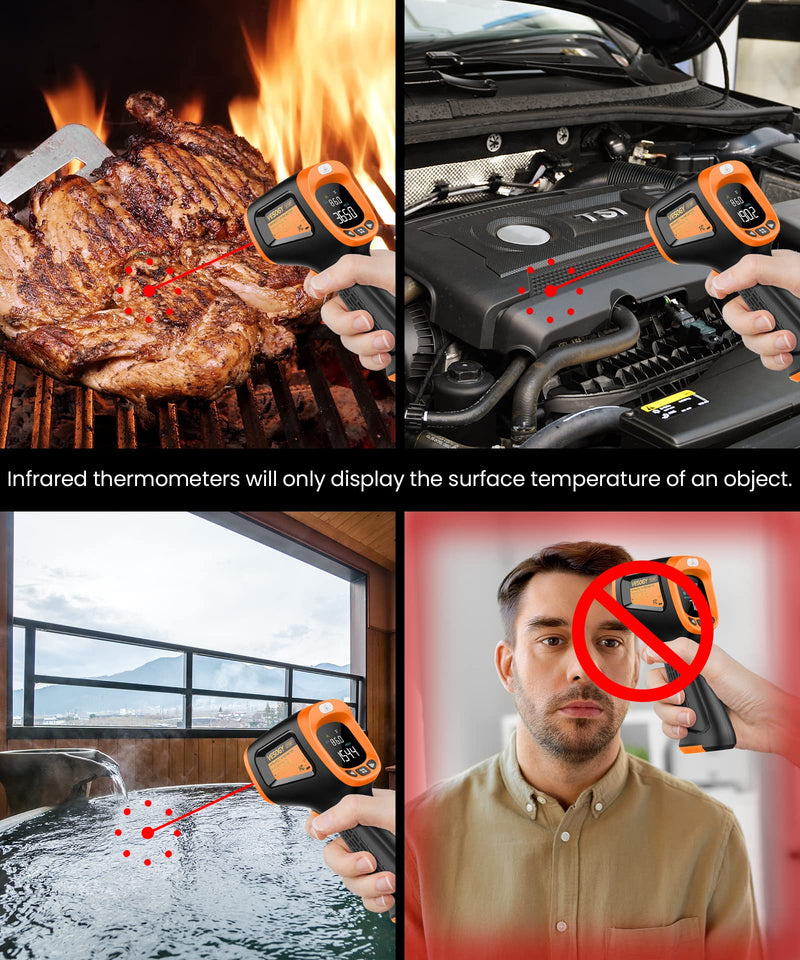  [AUSTRALIA] - Infrared Thermometer Temperature Gun -58°F ~932°F, Digital Laser Thermometer Gun for Cooking, Pizza Oven, Grill, IR Thermometer Temp Gun with Adjustable Emissivity & Max Min Avg Measure Orange
