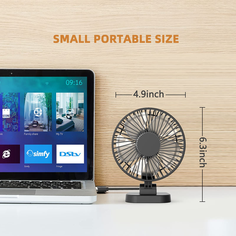  [AUSTRALIA] - USB Small Desk Fan with Strong Airflow, 4 Inch Mini Personal Quiet Fan, 3 Speeds, 40° Head Adjustment for Desktop Office,Table Black