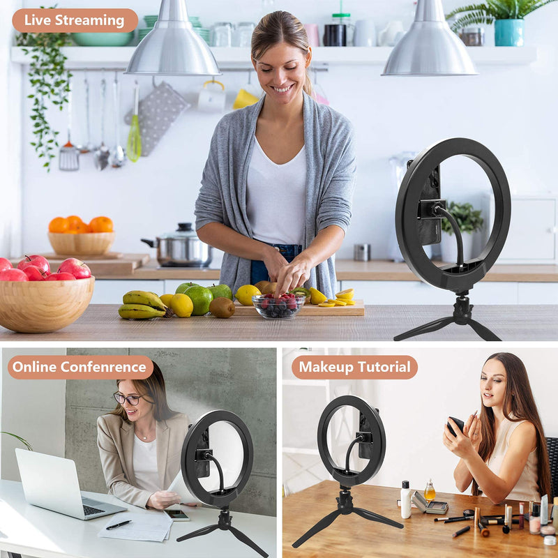  [AUSTRALIA] - Desk Ring Light with Stand and Phone Holder, SUMCOO 10" Dimmable Desktop Selfie Ring Light for Makeup/Live Stream/Online Conference, Compatible with iPhone & Android Phone 10 inches with 2 Phone holders