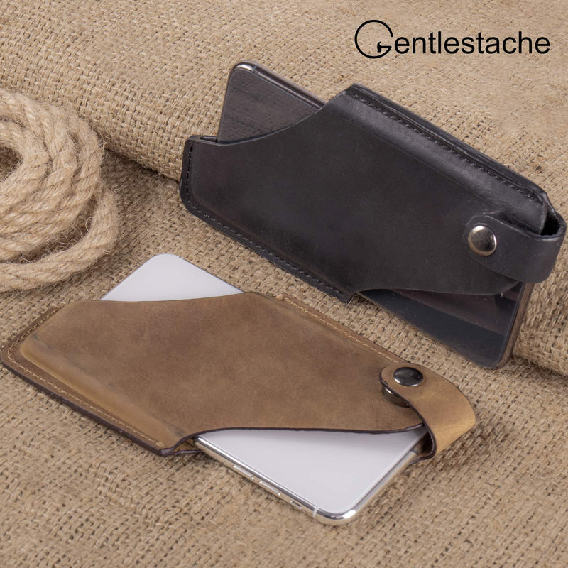  [AUSTRALIA] - Gentlestache Leather Phone Holster, Phone Holder for Belt Loop, Cell Phone Cases, Leather Belt Pouch with Magnetic Button Black A-Black