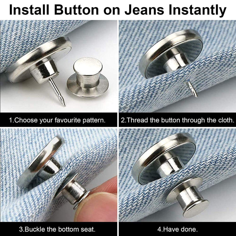 TOOVREN 12 Sets Button Pins for Jeans, 6 Styles Jean button replacement, No Sew Instant Button 17mm, Jean Replacement Metal Buttons to Extend or Reduce 1" to Any Pants Waist Size in Seconds - LeoForward Australia