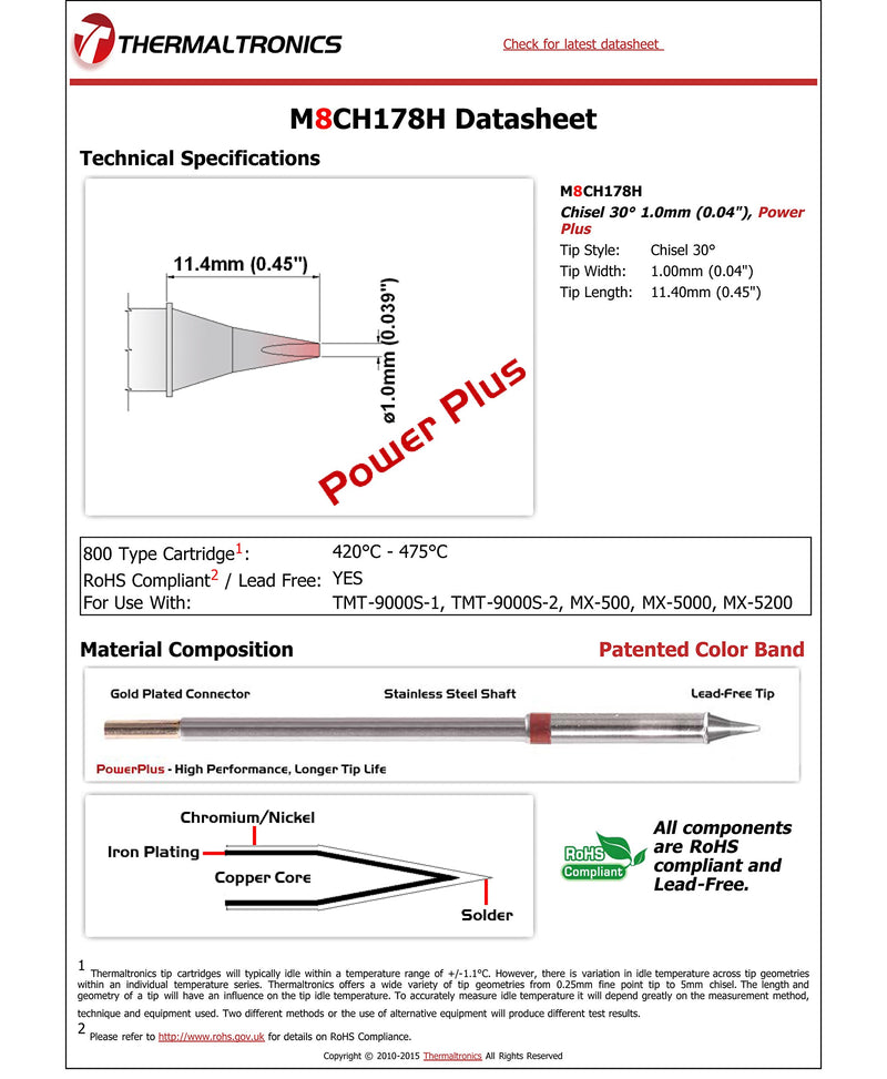  [AUSTRALIA] - Thermaltronics M8CH178H Chisel 30deg 1.0mm (0.04in), Power Plus