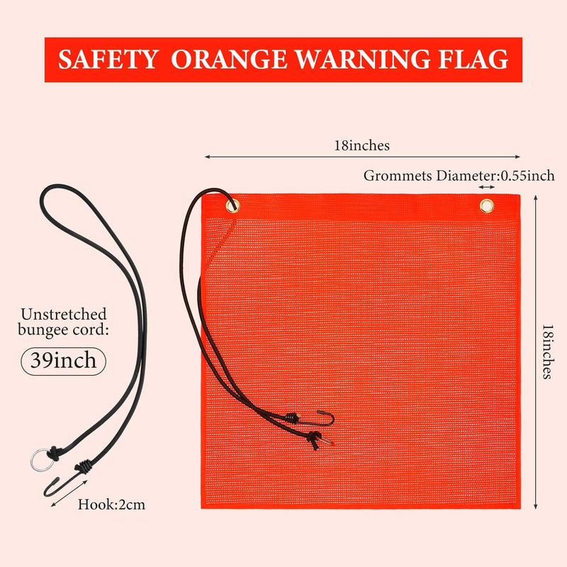  [AUSTRALIA] - 2 Pieces 18 x 18 Inch Safety Flags Orange Warning Flag Mesh Bungee Safety Flag Weather-Proof Safety Flag with Grommets and Bungee Cord
